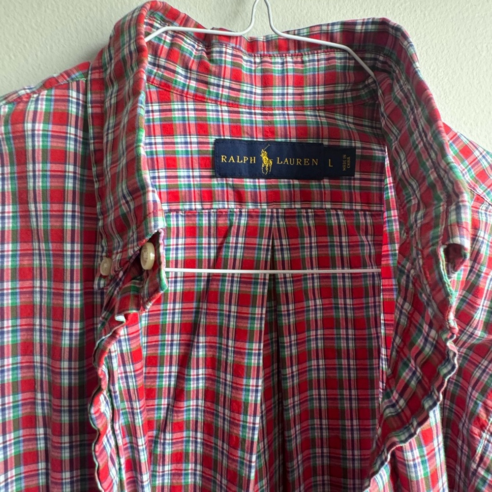 Ralph Lauren Red Green Plaid Button-Down Shirt - Men's Large